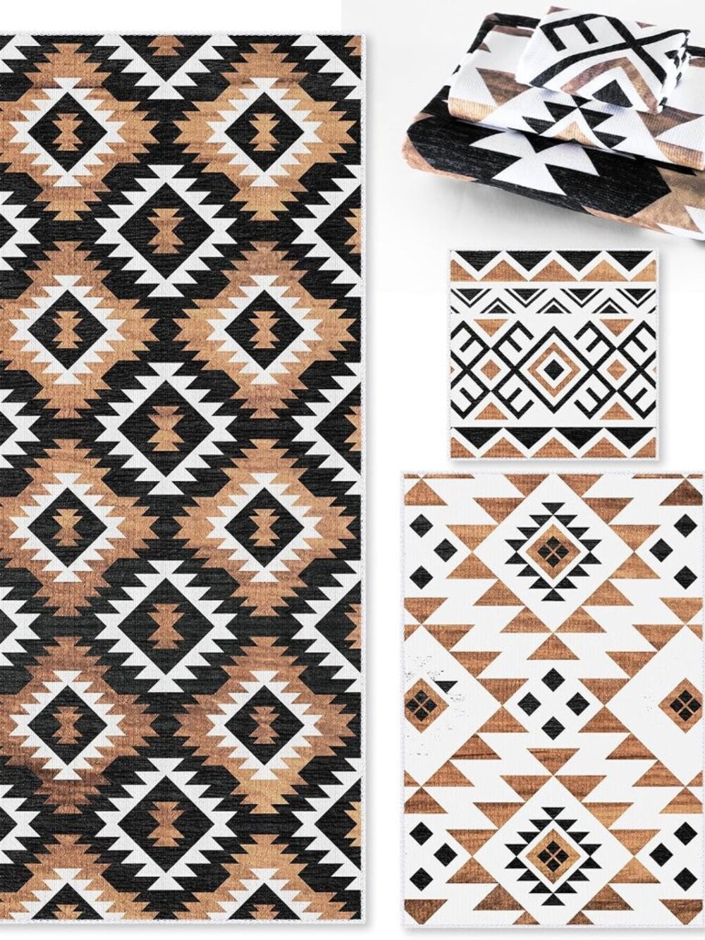 Set of 3 Western Aztec Bath Towels, Decorative Towels for Bathroom